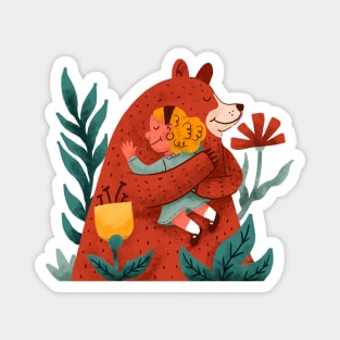 Girl Hugging Bear Hand drawn Magnet