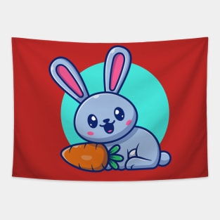 Cute Rabbit With Carrot Cartoon Tapestry