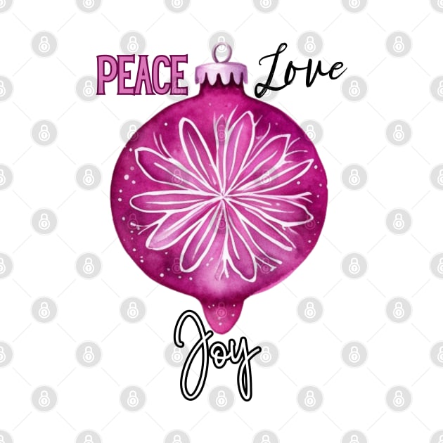 Peace Love Joy Hot Pink Holiday Christmas Ornament by mw1designsart