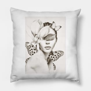 PORTRAIT /Woman with flower and butterflies Pillow