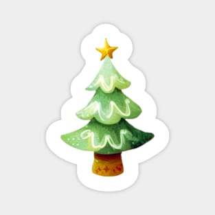 Bright green Christmas tree watercolor Magnet