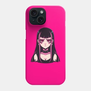 Anime Goth Girl with Chokers and Tattoos - Edgy Character Art Phone Case