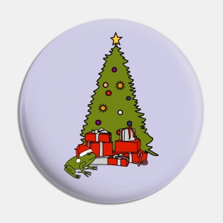 Santa Hat on Frog and Christmas Tree Pin