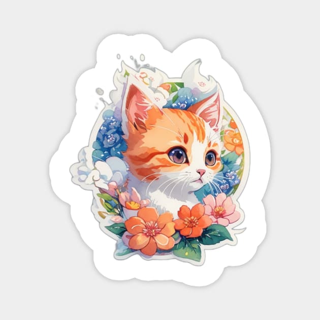 The beautiful cat among the flowers tom and jerry Magnet by hm_shop