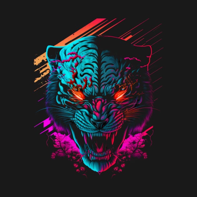 Tiger Head Retrowave Synthwave - 1980's Animal Print by Odd World