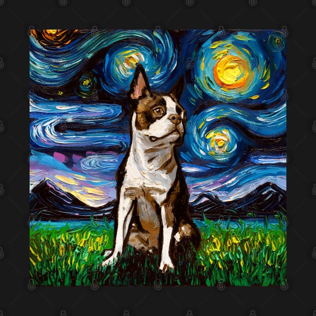 Brown Boston Terrier Night by sagittariusgallery