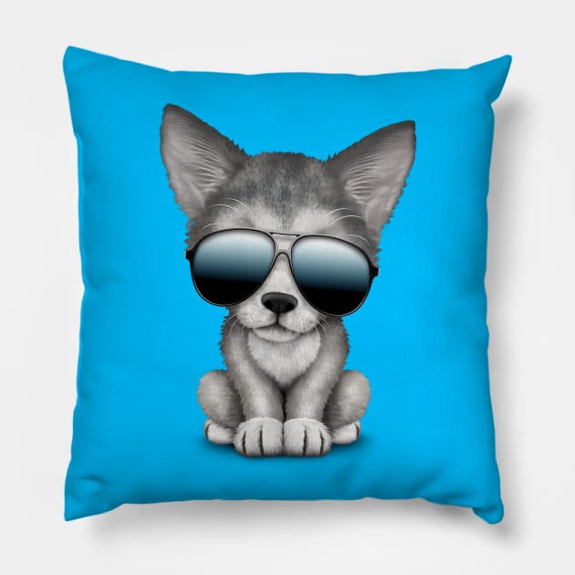 Cute Baby Wolf Cub Wearing Sunglasses Pillow by jeffbartels