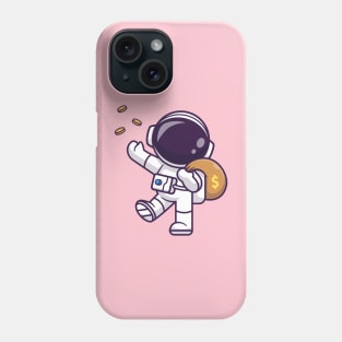 Cute Astronaut Bring Money Bag With Gold Coin Cartoon Phone Case