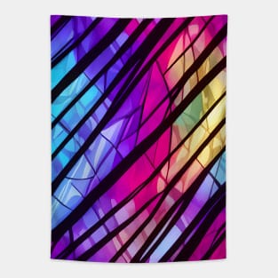 Jagged lines on a Icy Bright Multicolor Broken Glass - Stained Glass Design Tapestry