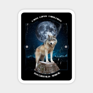 Nocturnal Wolf Poster with Moon and Mountains Magnet