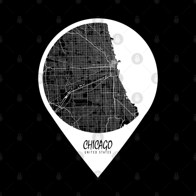 Chicago, USA City Map - Travel Pin by deMAP Studio