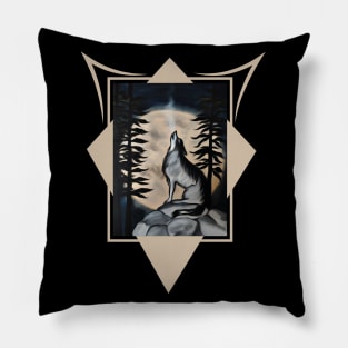 Wolf on the hill night wanderer Pillow