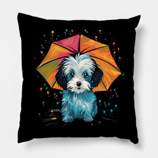 Maltese Rainy Day With Umbrella Pillow