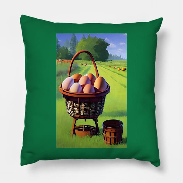 Eggs in a farm Pillow by Gaspar Avila