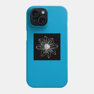 Minimal White Line Drawing Black Square Dahlia Flower Phone Case