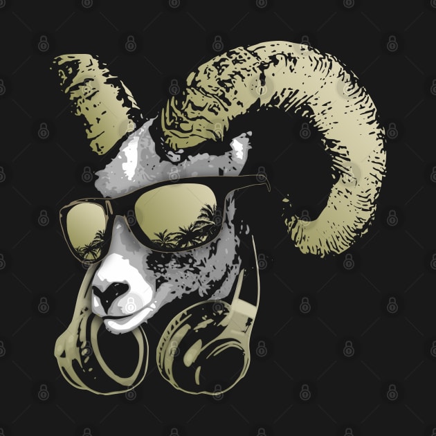 DJ Goat Bling Cool and Funny Music Animal with Headphones and Sunglasses by Nerd_art