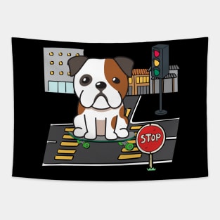 Funny bulldog is on a skateboard Tapestry
