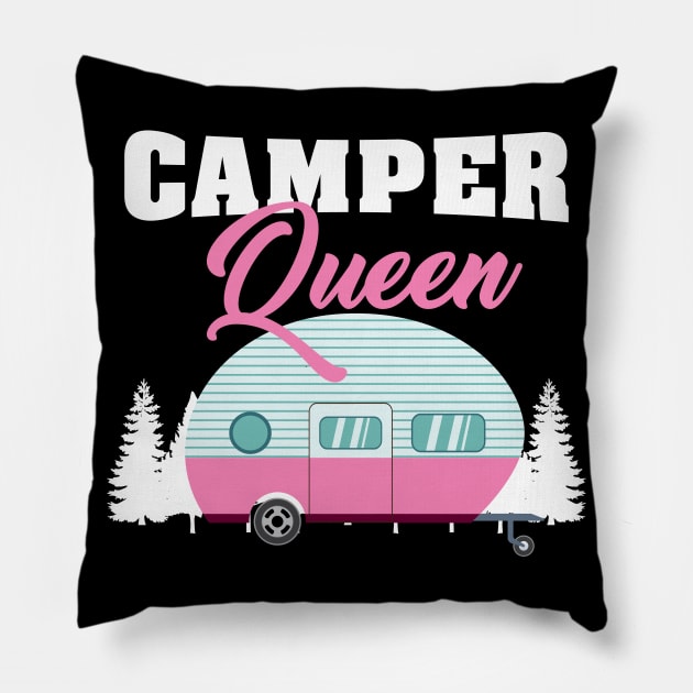 Camper Queen - Funny Camping Gifts for Girls and Women Pillow by Shirtbubble