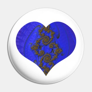 Fractal Romance and Love Heart Series Bronze Lace on Blue Pin