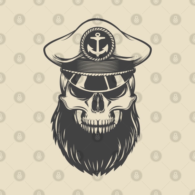 Skull with Beard in Captain Hat by devaleta