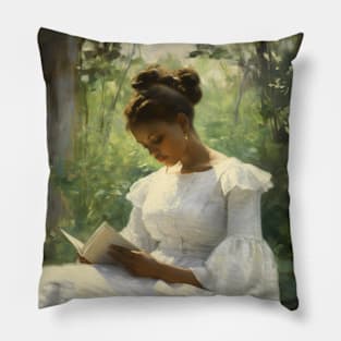 Black Woman Reading Romantic Vintage Pillow