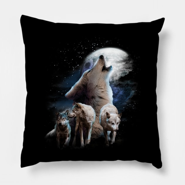 Space Wolves Cosmic Snow Wolf Howling At Moon Pillow by Random Galaxy