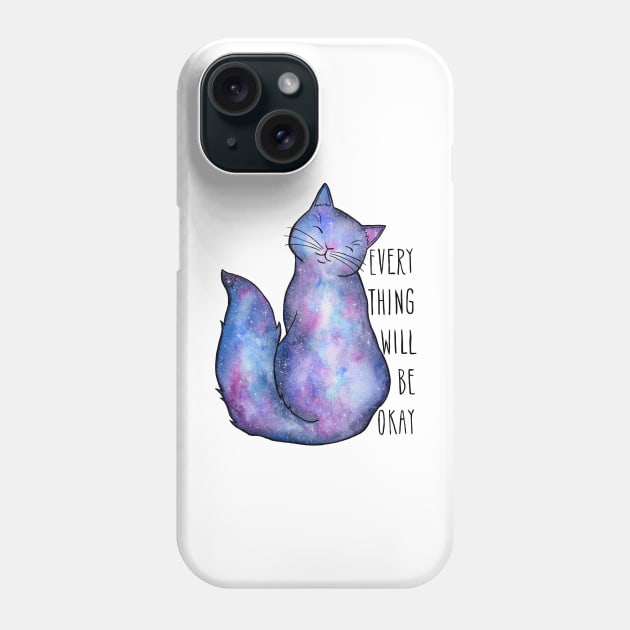 Everything Will Be Ok Blue Galaxy Cat Phone Case by dragonstarart