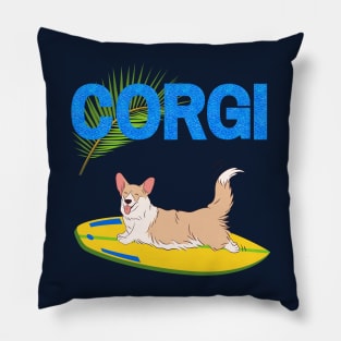 Welsh Corgi Pembroke Dog on Surf with Summer Vibes Pillow