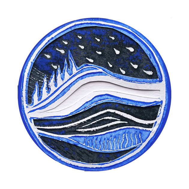 Lake District Linocut Collage in Blue and White Linocut Pin TeePublic