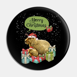 Capybara Merry Christmas and Christmas composition and gift box! Cute capybara Pin