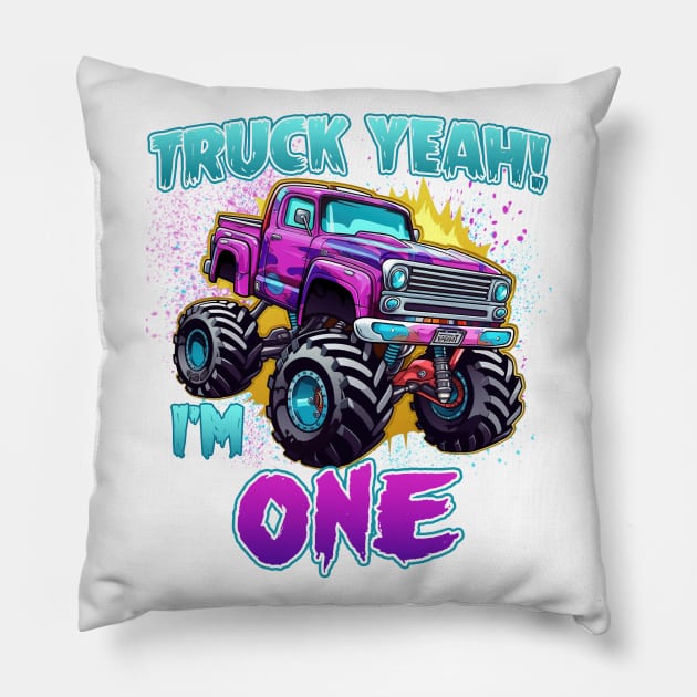 Truck yeah Birthday Tee One year old Girl Tee Monster Truck Birthday Country Birthday Kids Pillow by inksplashcreations