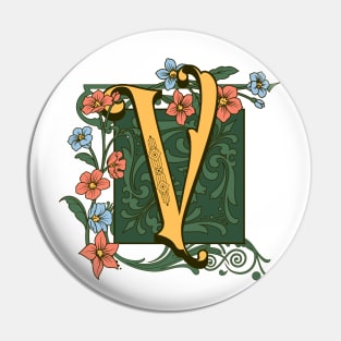 Art Nouveau Letter V, Ornamental Letter V, Art Deco Pin