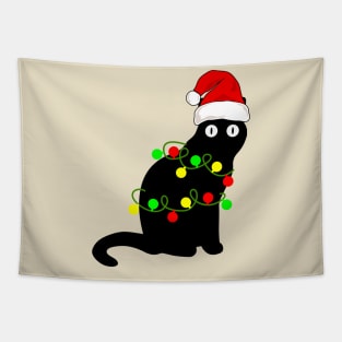 black cat christmas lights Tapestry