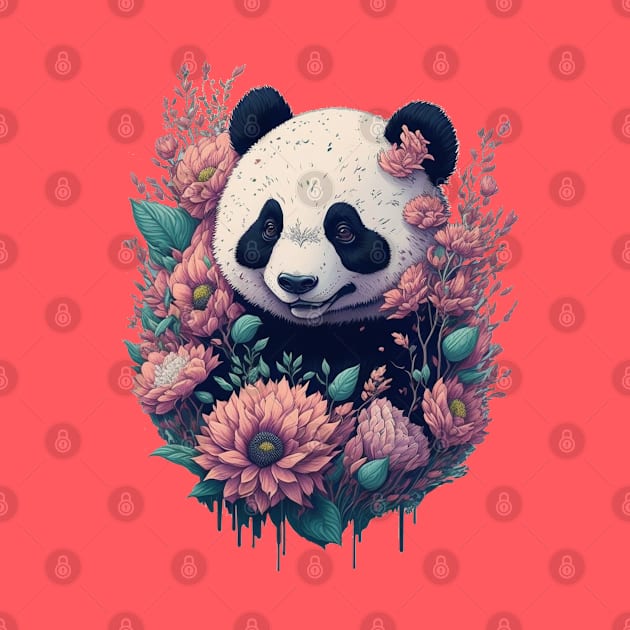 Cute Panda bear with florals and foliage t-shirt design, apparel, mugs, cases, wall art, stickers, travel mug by LyndaMacDesigns