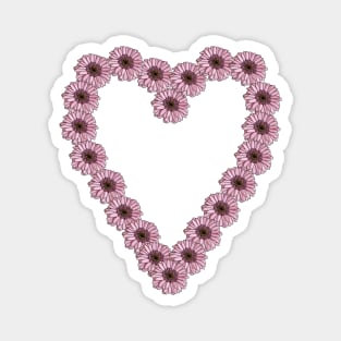 Line Drawing Pink Daisy Gerbera Valentines Day Heart Magnet