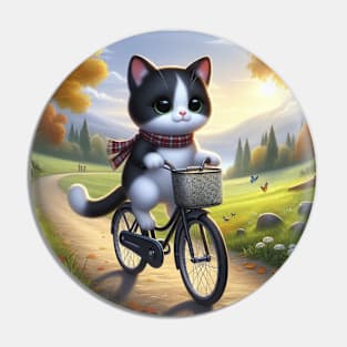 Cute cat on a bike Pin