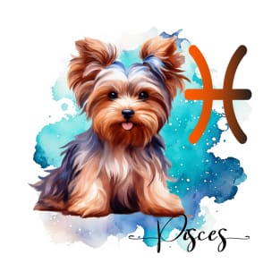 Pisces Zodiac Sign Cute Yorkie Watercolor Art T-Shirt