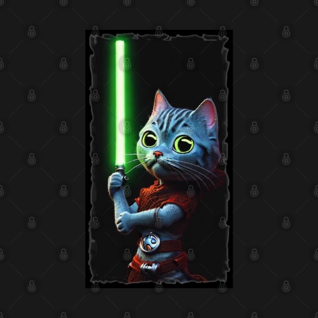Fun Cat Print ~ AI Art ~ Fantasy Cat ~ Sci-fi Cat ~ Cats with Lightsabers by catsnlightsabres