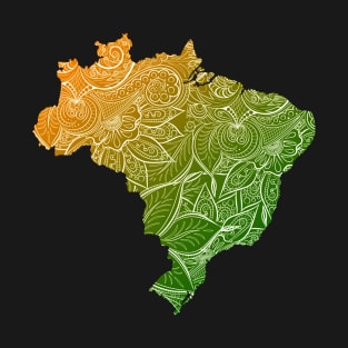 Colorful mandala art map of Brazil with text in green and orange T-Shirt