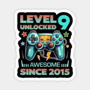 Level 9 Unlocked Awesome Since 2015 9th b-day Gift For Boys Kids Toddlers Magnet