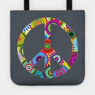 Groovy Peace Sign with Floral Pattern Tote