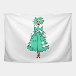 victorian blonde woman turquoise and white elegant illustration Tapestry