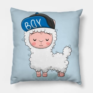 Cute lamb llama in a cap with the inscription boy Pillow