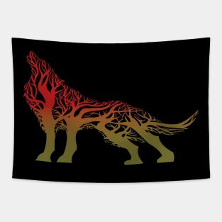 Wolf tree blend cute cool colorful Tapestry