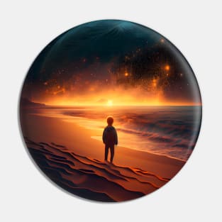 A young man standing on the beach enjoying the sunset Pin