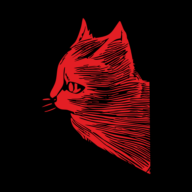 Cat sketch red print by aceofspace