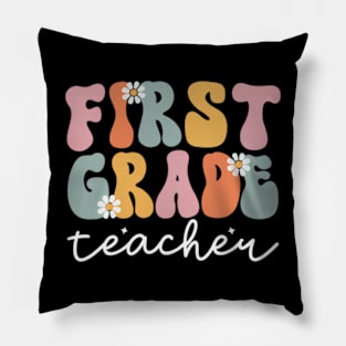 Groovy First Grade Teacher Retro 1st Day Of School Teacher Pillow