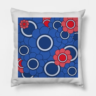 blue and red hippy pop art daisy pattern Pillow