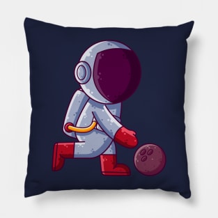 Cute Astronaut Playing Bowling Cartoon Pillow