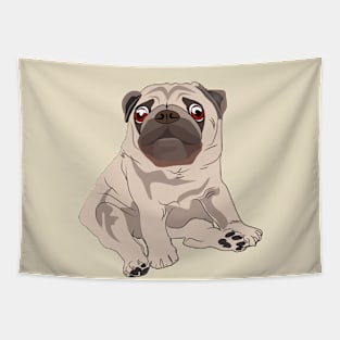 Cute puppy pug sitting down - hand drawing illustrations Tapestry